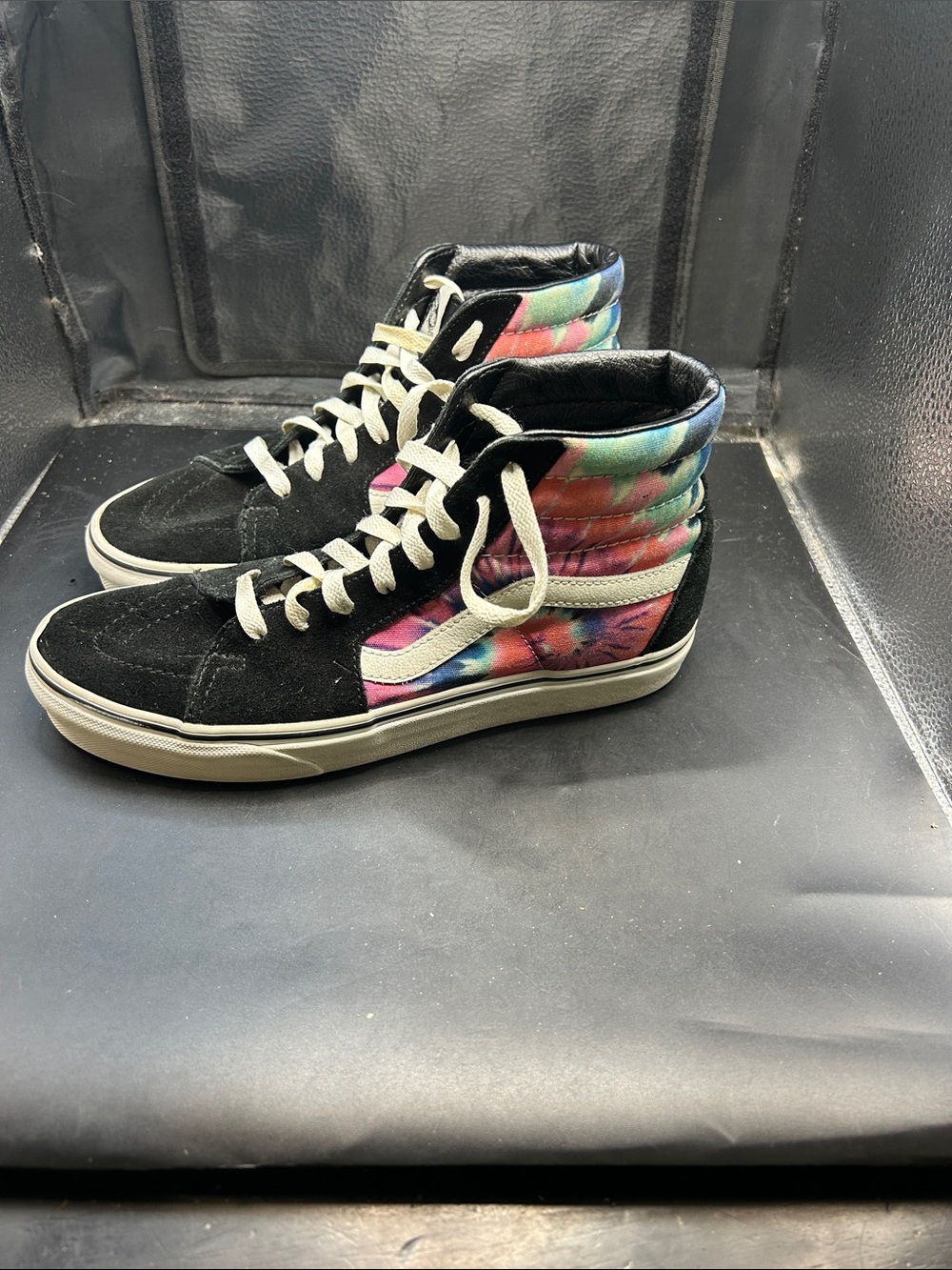 Vans Women's High-Top Sneakers in Black with Multicolor Tie-Dye Panels